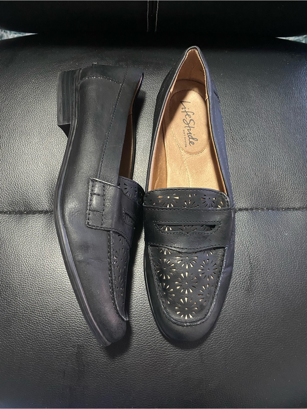 Life Stride Black Perforated Penny Loafers Size 8